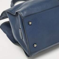 Tod's Navy Blue Leather Stripe Tote