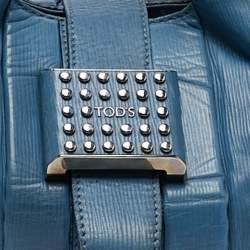 Pre Owned Tod's Blue Leather  Studded Lock Flap Shoulder Bag  