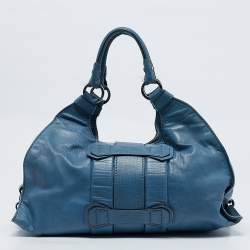 Pre Owned Tod's Blue Leather  Studded Lock Flap Shoulder Bag  