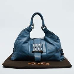 Pre Owned Tod's Blue Leather  Studded Lock Flap Shoulder Bag  