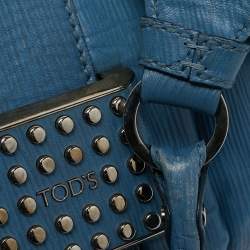 Pre Owned Tod's Blue Leather  Studded Lock Flap Shoulder Bag  