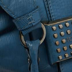 Pre Owned Tod's Blue Leather  Studded Lock Flap Shoulder Bag  