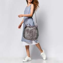 Tod's Purple/Grey Fur, Suede and Leather Buckle Hobo