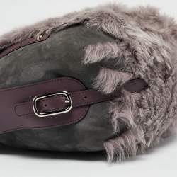 Tod's Purple/Grey Fur, Suede and Leather Buckle Hobo