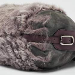 Tod's Purple/Grey Fur, Suede and Leather Buckle Hobo