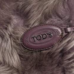 Tod's Purple/Grey Fur, Suede and Leather Buckle Hobo