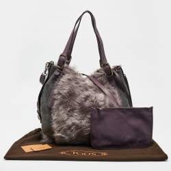 Tod's Purple/Grey Fur, Suede and Leather Buckle Hobo