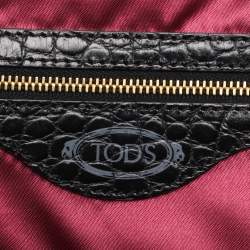 Tod's Black Calf Hair and Croc Embossed Leather D Bag