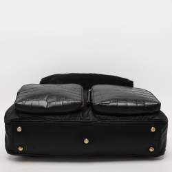 Tod's Black Calf Hair and Croc Embossed Leather D Bag