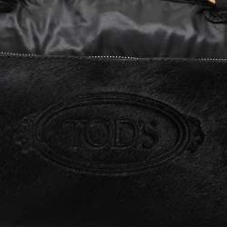 Tod's Black Calf Hair and Croc Embossed Leather D Bag