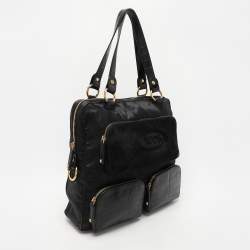 Tod's Black Calf Hair and Croc Embossed Leather D Bag