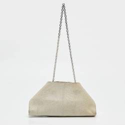 Tod's Light Grey Shimmer Lizard New Girelli Chain Clutch