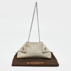 Tod's Light Grey Shimmer Lizard New Girelli Chain Clutch