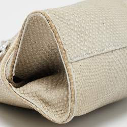 Tod's Light Grey Shimmer Lizard New Girelli Chain Clutch