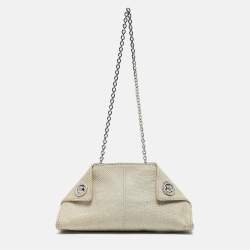 Tod's Light Grey Shimmer Lizard New Girelli Chain Clutch