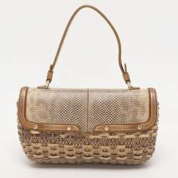 Tod's Gold/Beige Woven Leather Shoulder Bag