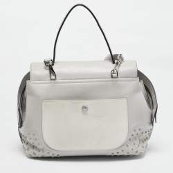 Tod's Light Grey/White Leather Origami Fringed Top Handle Bag