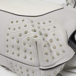 Tod's Light Grey/White Leather Origami Fringed Top Handle Bag