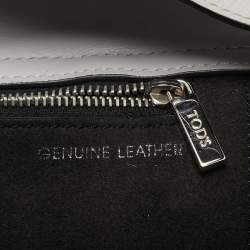 Tod's Light Grey/White Leather Origami Fringed Top Handle Bag
