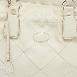 Tod's Off White Quilted Leather Drawstring Satchel