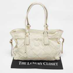 Tod's Off White Quilted Leather Drawstring Satchel