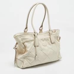 Tod's Off White Quilted Leather Drawstring Satchel