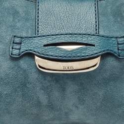 Pre Owned Tod's Teal Blue Leather and Suede Shoulder Bag