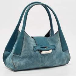 Pre Owned Tod's Teal Blue Leather and Suede Shoulder Bag