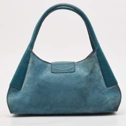 Pre Owned Tod's Teal Blue Leather and Suede Shoulder Bag