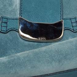 Pre Owned Tod's Teal Blue Leather and Suede Shoulder Bag