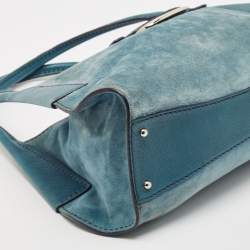 Pre Owned Tod's Teal Blue Leather and Suede Shoulder Bag