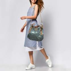 Tod's Light Blue/Brown Coated Denim and Leather G-Line Easy Sacca Bag