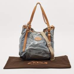 Tod's Light Blue/Brown Coated Denim and Leather G-Line Easy Sacca Bag