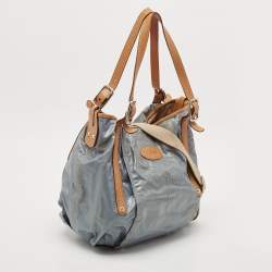 Tod's Light Blue/Brown Coated Denim and Leather G-Line Easy Sacca Bag