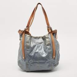 Tod's Light Blue/Brown Coated Denim and Leather G-Line Easy Sacca Bag