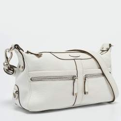 Tod's White Leather Zip Pocket Shoulder Bag