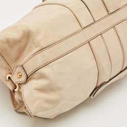 Tod's Beige Shimmer Nubuck Leather Studded Lock Flap Shoulder Bag