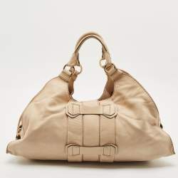 Tod's Beige Shimmer Nubuck Leather Studded Lock Flap Shoulder Bag