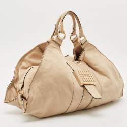 Tod's Beige Shimmer Nubuck Leather Studded Lock Flap Shoulder Bag