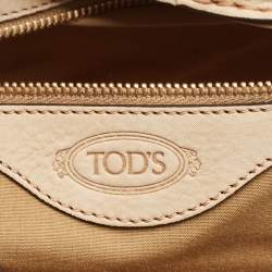 Tod's Beige Shimmer Nubuck Leather Studded Lock Flap Shoulder Bag