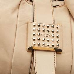 Tod's Beige Shimmer Nubuck Leather Studded Lock Flap Shoulder Bag