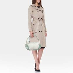 Tod's Off White/Green Nylon,Suede and Leather Charlotte Hobo
