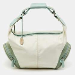 Tod's Off White/Green Nylon,Suede and Leather Charlotte Hobo