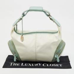 Tod's Off White/Green Nylon,Suede and Leather Charlotte Hobo