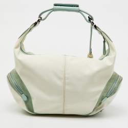 Tod's Off White/Green Nylon,Suede and Leather Charlotte Hobo