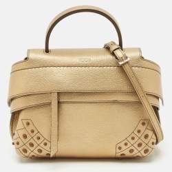 Tod’s Gold Leather Gommino Wave Top Handle Bag