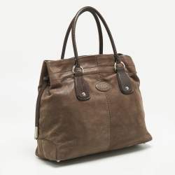 Tod's Dark Brown Iridescent Leather Drawstring Tote