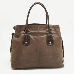 Tod's Dark Brown Iridescent Leather Drawstring Tote