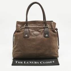 Tod's Dark Brown Iridescent Leather Drawstring Tote