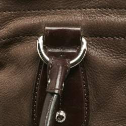 Tod's Dark Brown Iridescent Leather Drawstring Tote